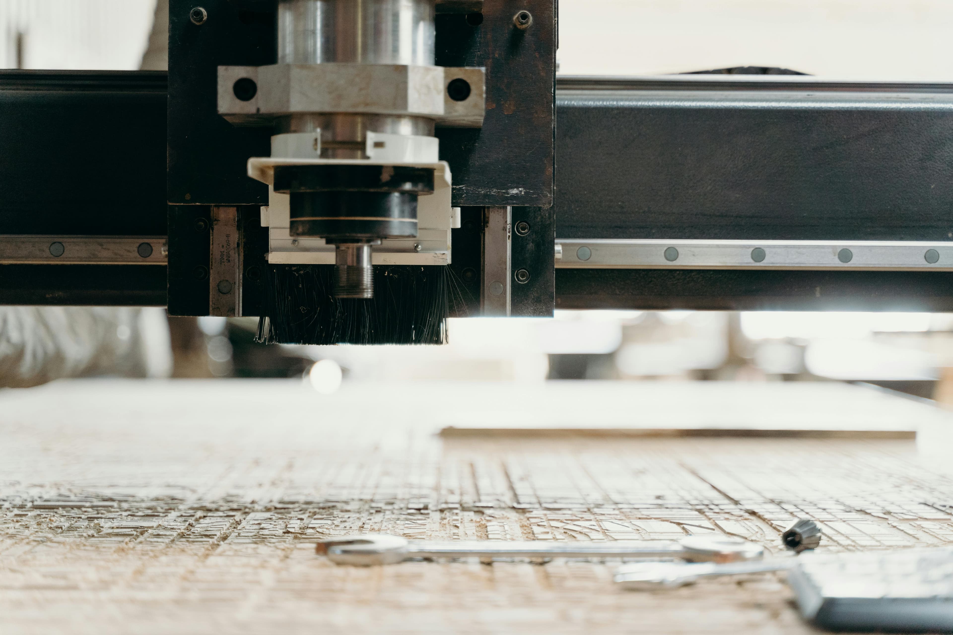 Close-up of a CNC machine cutting stone